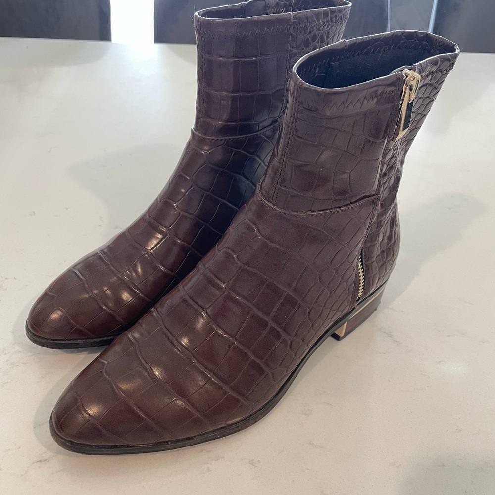 Aldo Brown Croc-Embossed Ankle Boots